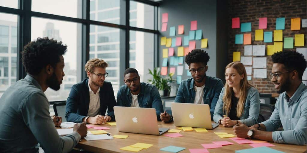 Young entrepreneurs brainstorming in a modern office