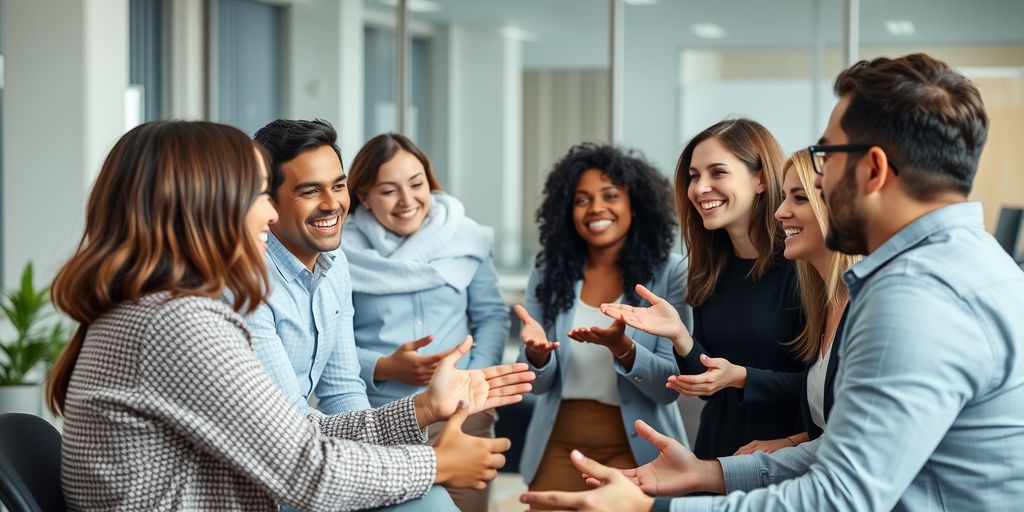 Diverse group discussing in a modern office