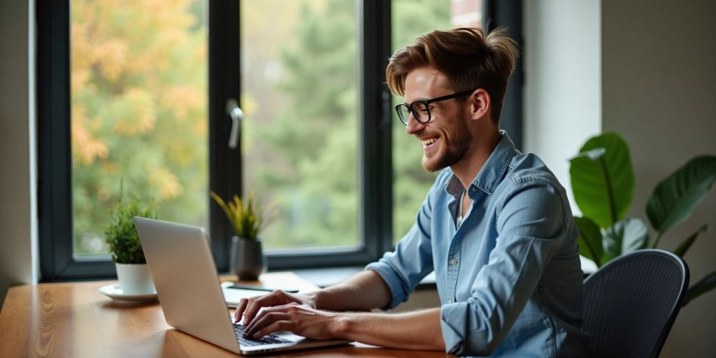 Entrepreneur working on laptop in modern home office