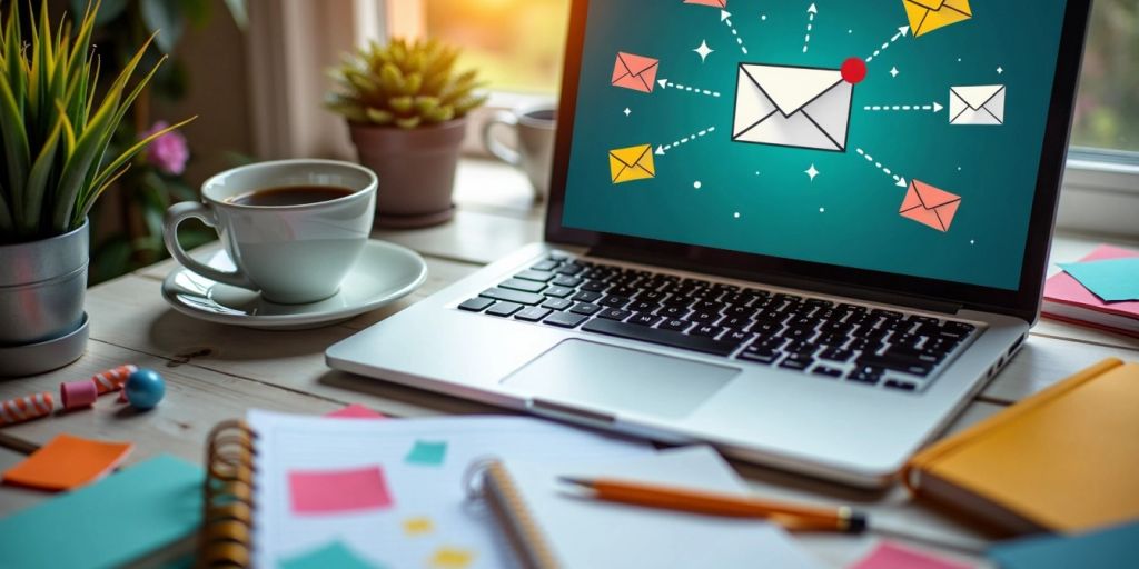 A workspace with a laptop and coffee cup.