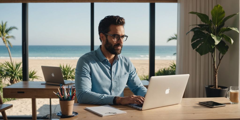 Entrepreneur working with beach view