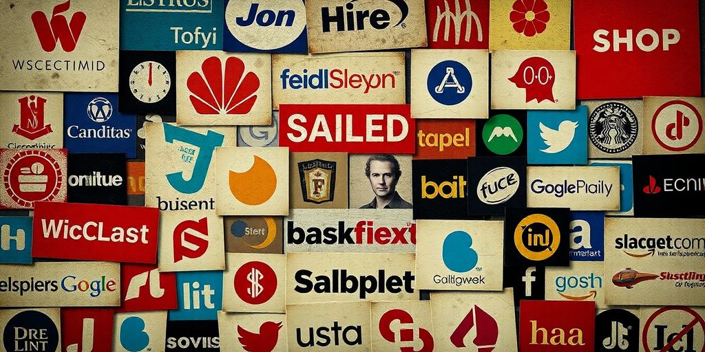 Collage of logos from failed online businesses.